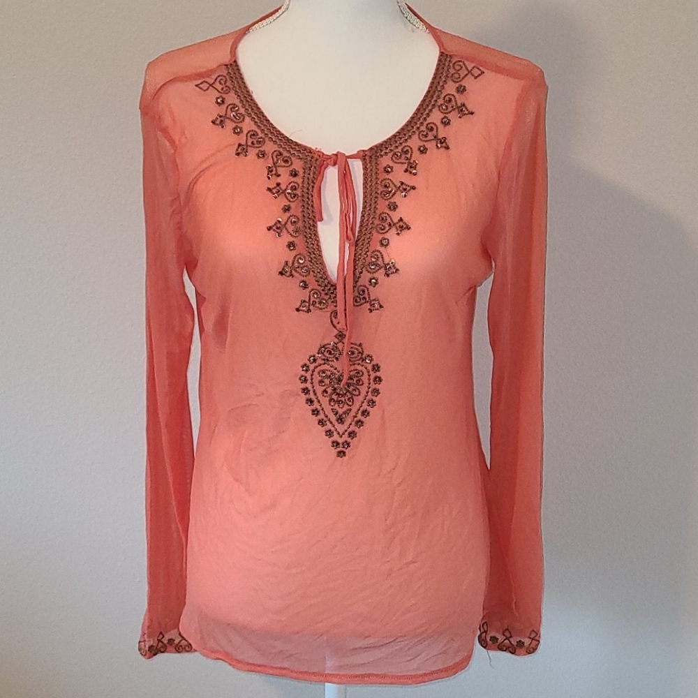 NY&Co Beautiful Beaded Sheer Tunic - Small